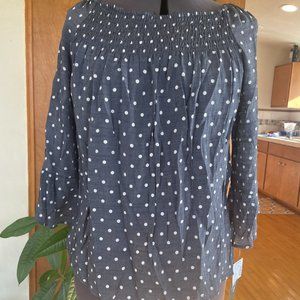 NWT Zac & Rachel polkadot peasant blouse | PL | blue & white